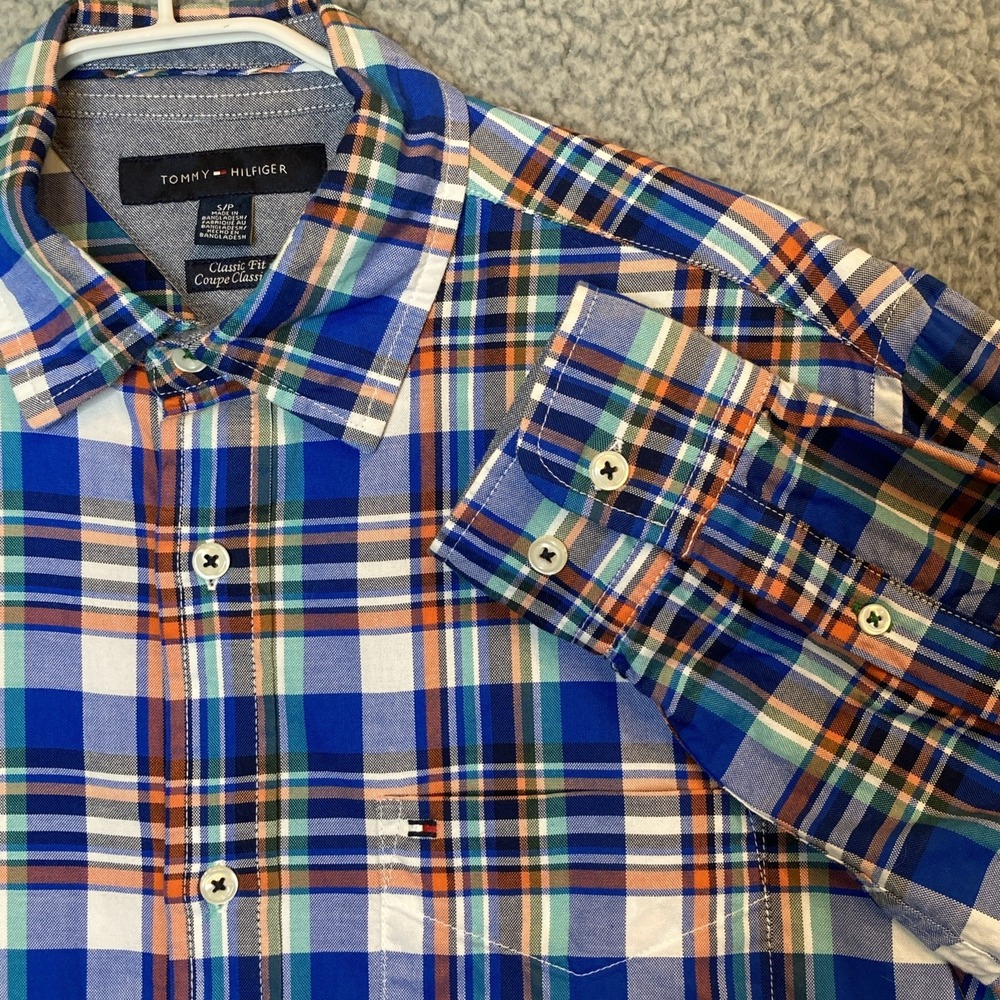 Tommy Hilfiger Shirt Men's S Classic Fit Button Up‎ Long Sleeve Plaid Preppy - Picture 2 of 13